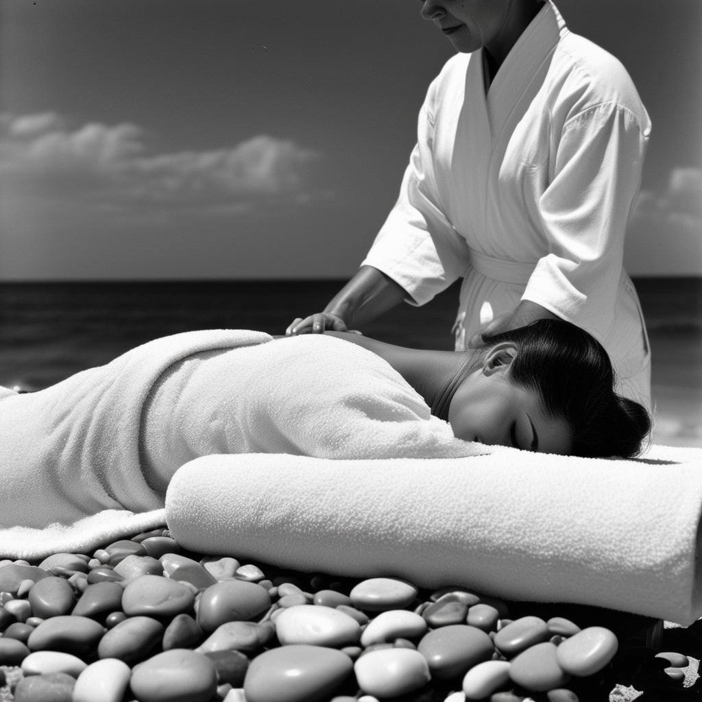 vintage english pebble beach massage black and white-1